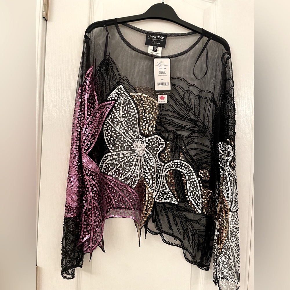 FRANK LYMAN
MESH BLOUSE WITH SEQUIN AND PEARL MOTIFS